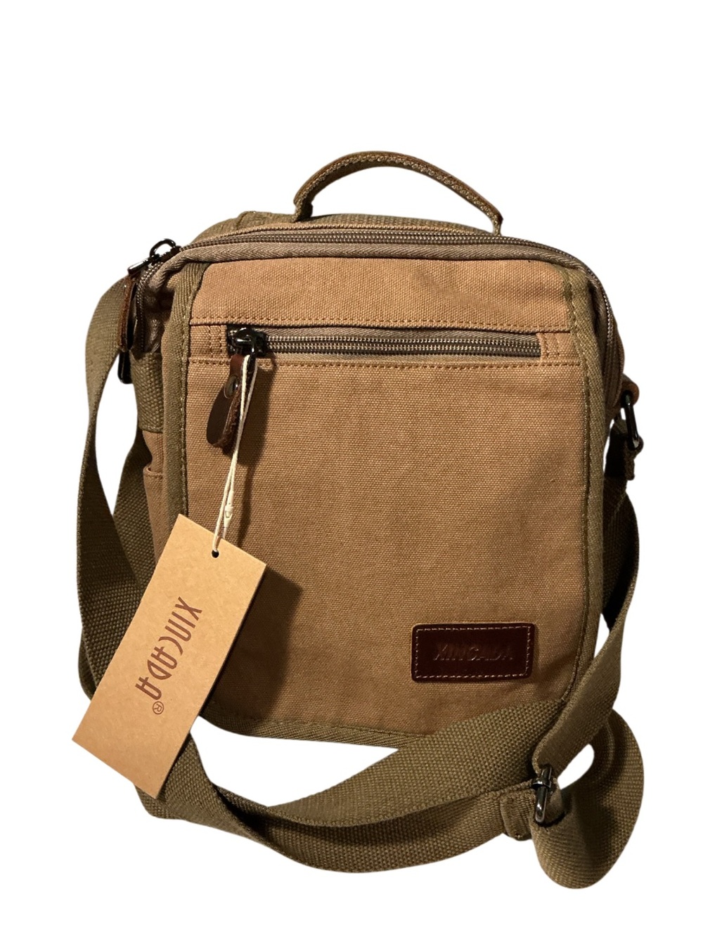 NWT XINCADA  Men’s Tan Messenger Canvas Shoulder Bag